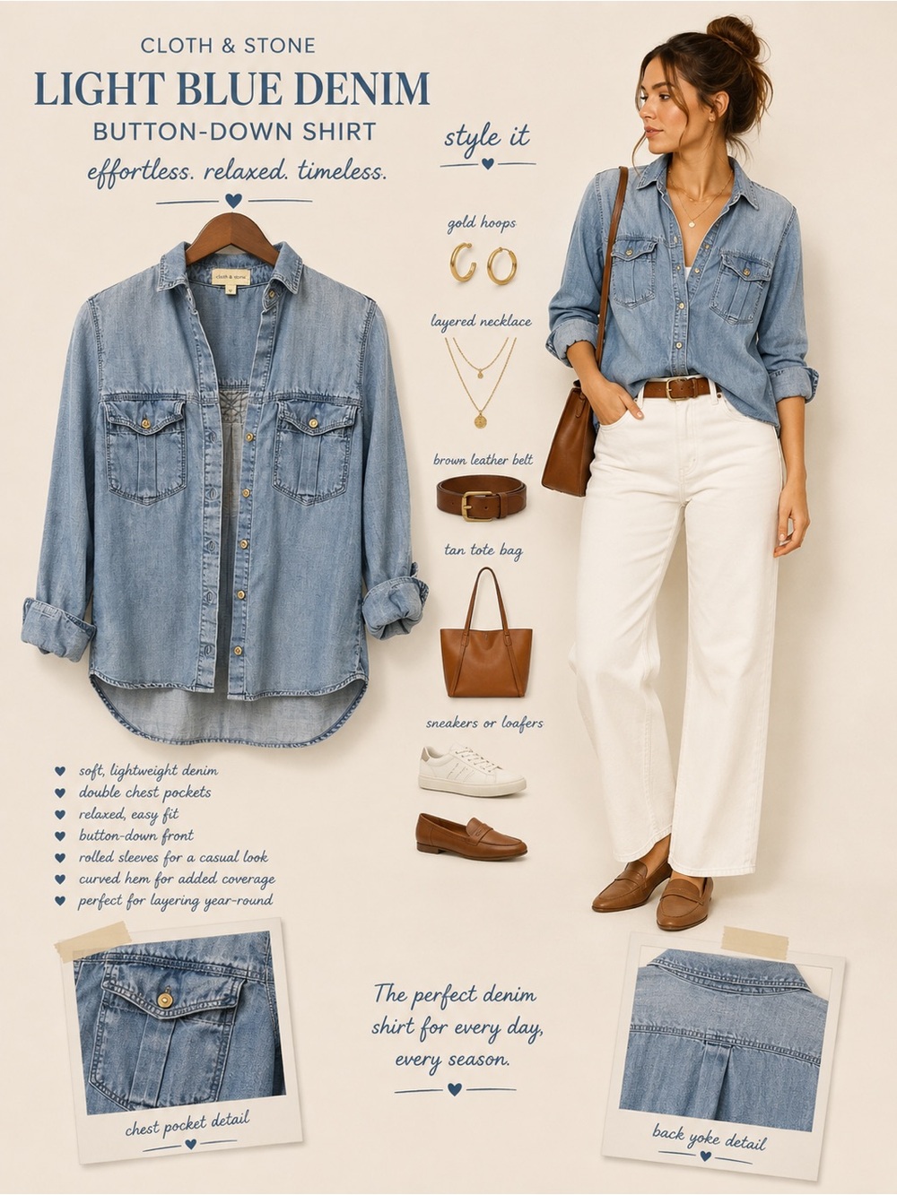 cloth & stone Light Blue Denim Button-Down Shirt - Women's
